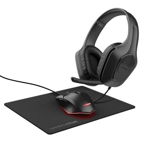 Trust GXT 790P Tridox 3in1 Bundle Black Zirox Wired 3.5mm Headset Felox 6400 DPI Wired Mouse and Mousepad Trust International