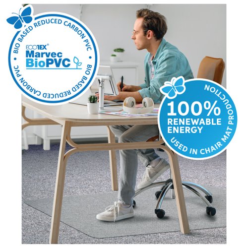 Floortex Ecotex Marvec Bio PVC Rectangular Office Chair Mat Floor Protector For Carpets 116x 150cm Clear - URCMFLFG0004