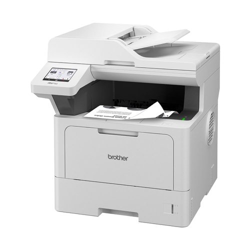 Brother MFC-L5715DN All-in-1 Mono Laser Printer comes with a flexible suite of security features and solutions that can be tailored to your business. Includes Near Field Communications (NCF)/card reader support. Connectivity: Hi-Speed USB 2.0, USB 2.0 host (rear), Wired network Gigabit ethernet and mobile devices. Print resolution of up to 1200 x 1200 dpi. 48 ppm 1-sided/24 spm 2-sided (mono). Copy functions include Multi-copying/stack/sort, enlargement/reduction ratio, 2 in 1 ID copying, N in 1 copying, allowing 2 or 4 pages on a single A4 sheet, Receipt copying for clearer copies. CIS scanner for colour and mono scanning with a scan resolution from ADF of 600 x 600 dpi, with scan resolution from scanner glass (A4) of 1200 x 1200 dpi. Scan speed 1-sided: 28 ipm mono/20 ipm colour. Fax with fax modem 33,600 bps (Super G3). Greyscale: 256 shades of grey, broadcasting the same fax message up to 350 locations, memory transmission of up to 500 pages. A 250 sheet standard paper input tray, with a 30 sheet multi-purpose tray and 50 sheet automatic document feeder (ADF). With an 8.9cm colour touchscreen LCD control panel. Supplied with in-box high yield black toner. With a recommended monthly duty cycle of up to 5,000 pages. Dimensions: 417 x 461 x 448mm. 17.0kg.