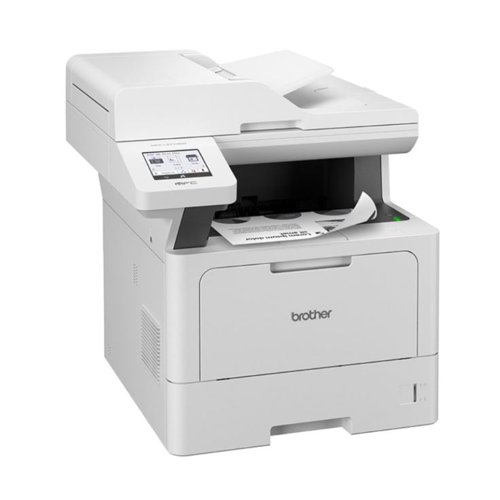 Brother MFC-L5715DN All-in-1 Mono Laser Printer comes with a flexible suite of security features and solutions that can be tailored to your business. Includes Near Field Communications (NCF)/card reader support. Connectivity: Hi-Speed USB 2.0, USB 2.0 host (rear), Wired network Gigabit ethernet and mobile devices. Print resolution of up to 1200 x 1200 dpi. 48 ppm 1-sided/24 spm 2-sided (mono). Copy functions include Multi-copying/stack/sort, enlargement/reduction ratio, 2 in 1 ID copying, N in 1 copying, allowing 2 or 4 pages on a single A4 sheet, Receipt copying for clearer copies. CIS scanner for colour and mono scanning with a scan resolution from ADF of 600 x 600 dpi, with scan resolution from scanner glass (A4) of 1200 x 1200 dpi. Scan speed 1-sided: 28 ipm mono/20 ipm colour. Fax with fax modem 33,600 bps (Super G3). Greyscale: 256 shades of grey, broadcasting the same fax message up to 350 locations, memory transmission of up to 500 pages. A 250 sheet standard paper input tray, with a 30 sheet multi-purpose tray and 50 sheet automatic document feeder (ADF). With an 8.9cm colour touchscreen LCD control panel. Supplied with in-box high yield black toner. With a recommended monthly duty cycle of up to 5,000 pages. Dimensions: 417 x 461 x 448mm. 17.0kg.