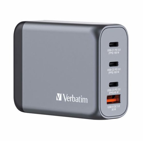 Verbatim GNC-100 Gan Charger 4 Port 100W USB AC 32202