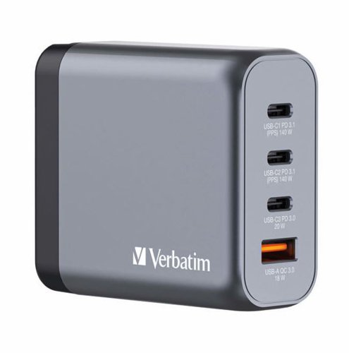 Verbatim GNC-140 Gan Charger 4 Port 140W USB AC 32203