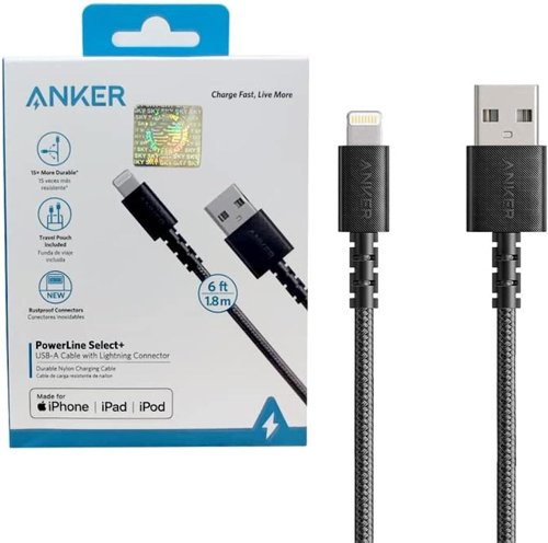 Anker PowerLine Select+ 1.8m Black USB-A to Lightning Cable 8ANA8013H12 Buy online at Office 5Star or contact us Tel 01594 810081 for assistance