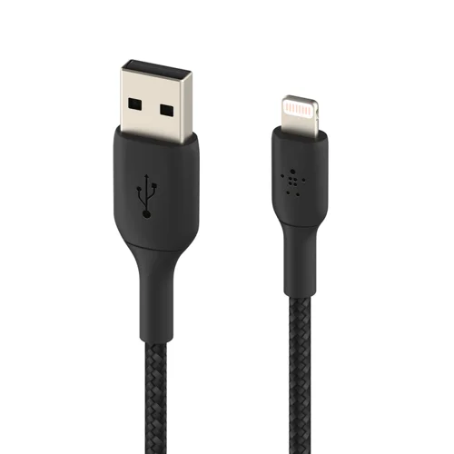 8BECAA002BT1MBK | Charge and sync your iPhone and iPad, or transfer music, photos, and data from any USB-A port with an MFi-certified connection. Enhanced braided nylon provides long-lasting durability as well as a premium look and feel to complement your devices. Testing to 10000+ bends assures longevity.