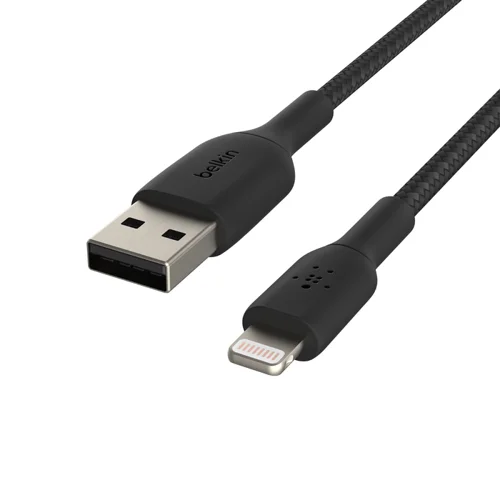 8BECAA002BT1MBK | Charge and sync your iPhone and iPad, or transfer music, photos, and data from any USB-A port with an MFi-certified connection. Enhanced braided nylon provides long-lasting durability as well as a premium look and feel to complement your devices. Testing to 10000+ bends assures longevity.