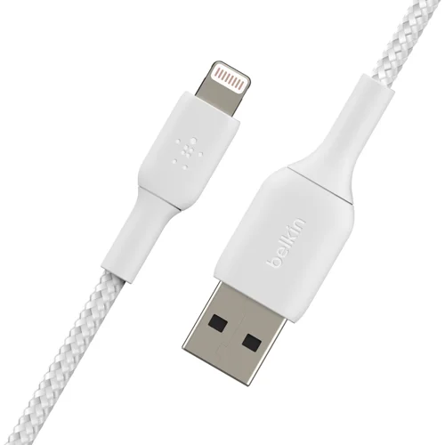 8BECAA001BT2MWH | Charge and sync your iPhone and iPad, or transfer music, photos, and data from any USB-A port with an MFi-certified connection. Enhanced braided nylon provides long-lasting durability as well as a premium look and feel to complement your devices. Testing to 10000+ bends assures longevity.