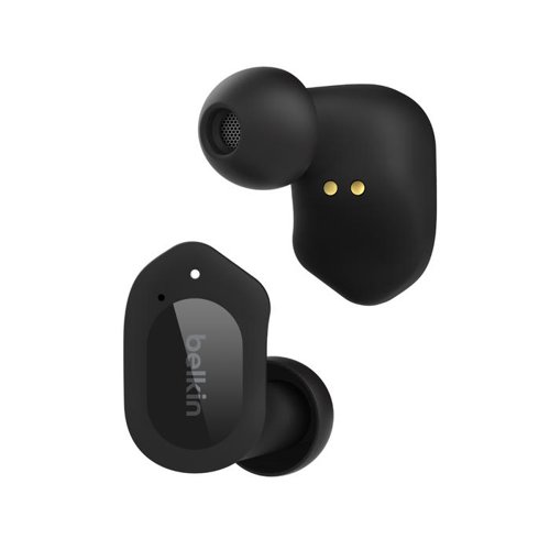 Featuring two mics on each earbud, a Belkin-engineered noise-reduction algorithm, and three EQ presets, these earbuds will enhance the sounds you want to hear while cutting out those you don’t.Get real all-day listening with 8 hours of battery life per charge and another 30 hours of power in the USB-C charging case—a truly impressive 38 hours of total playtime.IPX5-rated water-resistant design to keep up with weather and workouts, SOUNDFORM Play earbuds are your perfect daily audio companions.