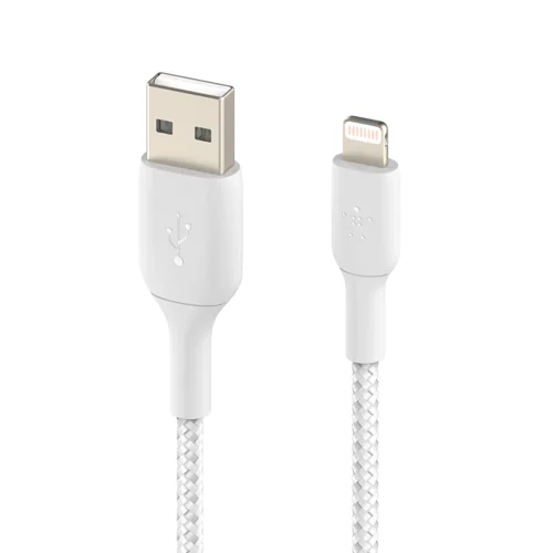 8BECAA002BT0MWH | Charge and sync your iPhone and iPad, or transfer music, photos, and data from any USB-A port with an MFi-certified connection. Enhanced braided nylon provides long-lasting durability as well as a premium look and feel to complement your devices. Testing to 10000+ bends assures longevity.