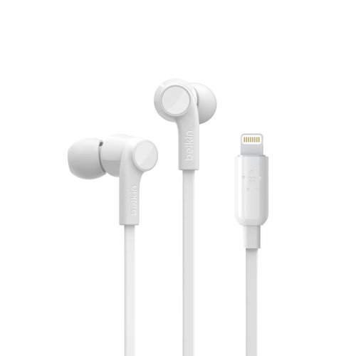 Belkin Rockstar Wired White Earphones with Lightning Connector 8BEG3H0001BTWHT Buy online at Office 5Star or contact us Tel 01594 810081 for assistance