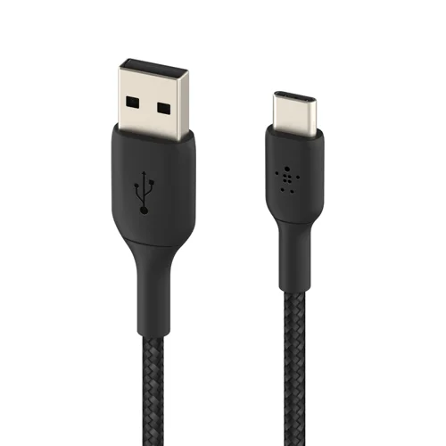 Charge and sync music, photos, or data on your USB-C devices from any USB-A port. This reliable cable is perfect for use at home, work, or on the road. It supports standard charging up to 15W, is USB-IF certified, and has a premium double-braided nylon exterior. 
