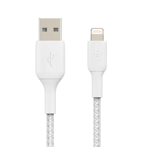 8BECAA002BT3MWH | Charge and sync your iPhone and iPad, or transfer music, photos, and data from any USB-A port with an MFi-certified connection. Enhanced braided nylon provides long-lasting durability as well as a premium look and feel to complement your devices. Testing to 10000+ bends assures longevity.