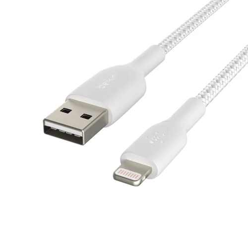 Belkin BoostCharge 3m White Braided USB-A to Lightning Cable 8BECAA002BT3MWH Buy online at Office 5Star or contact us Tel 01594 810081 for assistance
