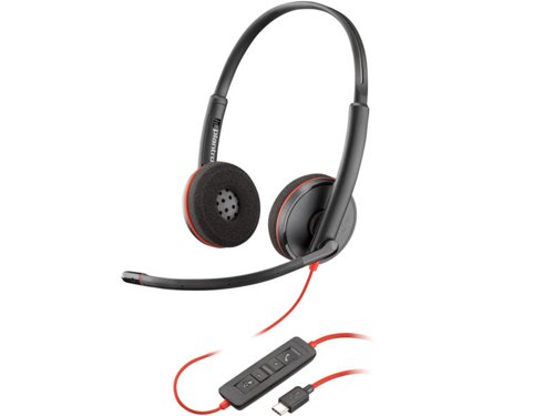 HP Poly Blackwire 3220 Stereo USB-C Wired Headset with USB-C to USB-A Adapter