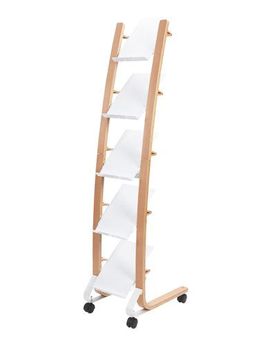 Alba Mobile Wooden Floor Stand 5 Shelves A4 Format Literature Display H1650 x W360 x D520mm Light Wood/White - DD5PMW BC