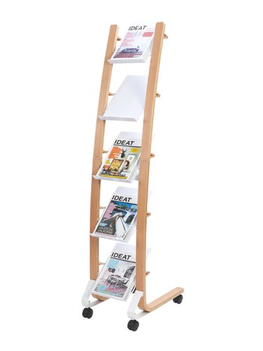 Alba Mobile Wooden Floor Stand 5 Shelves A4 Format Literature Display H1650 x W360 x D520mm Light Wood/White - DD5PMW BC