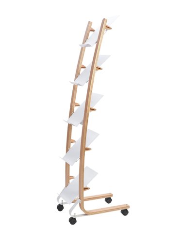 Alba Mobile Wooden Floor Stand 5 Shelves A4 Format Literature Display H1650 x W360 x D520mm Light Wood/White - DD5PMW BC