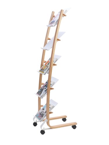 Alba Mobile Wooden Floor Stand 5 Shelves A4 Format Literature Display H1650 x W360 x D520mm Light Wood/White - DD5PMW BC