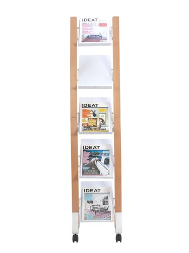 Alba Mobile Wooden Floor Stand 5 Shelves A4 Format Literature Display H1650 x W360 x D520mm Light Wood/White - DD5PMW BC