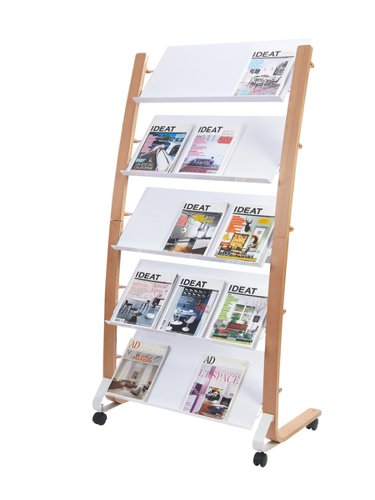 Alba Mobile Wooden Floor Stand 5 x 3 Compartments A4 Format Literature Display H1650 x W860 x D520mm Light Wood/White - DD5GMW BC
