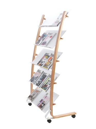 Alba Mobile Wooden Floor Stand 5 x 3 Compartments A4 Format Literature Display H1650 x W860 x D520mm Light Wood/White - DD5GMW BC