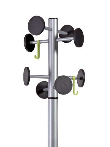 Alba Stan Coat Stand 8 Pegs and 2 Hooks 5Kg Weighted Base 48 x 355 x 1750mm Silver Grey/Black - PMSTAN3 M