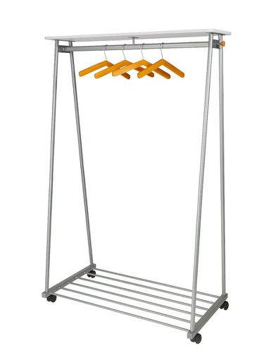 Alba Oslo Mobile Garment Rack Silver Grey and White Wood - Supplied With 6 Hangers - PMOSLO