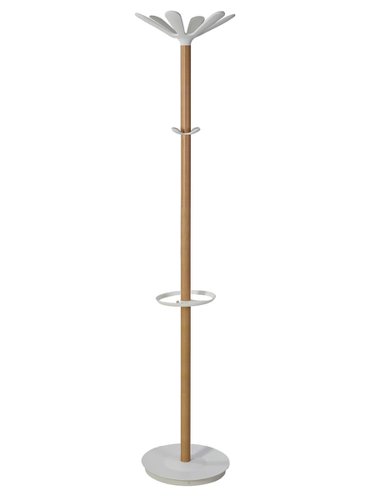 Alba Wooden Coat Stand With 6 Pegs and 4 Mini Pegs Light Wood and White - PMNAHOW BC  27824AL