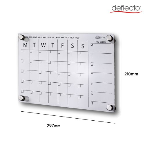 Deflecto A4 Acrylic Weekly/Monthly Planner Wall Mounted 297 x 210mm - WPMA4WM 30232DF