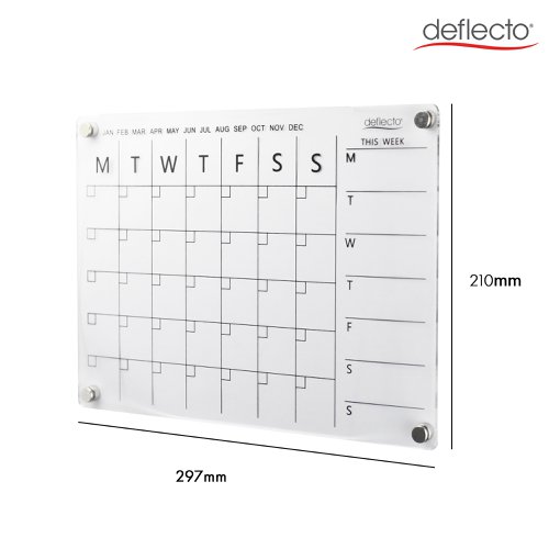Deflecto A4 Acrylic Weekly/Monthly Planner Magnetic Mounting System  297 x 210mm - WPMA4MG Deflecto Europe