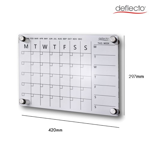 Deflecto A3 Acrylic Weekly/Monthly Planner Wall Mounted 420 x 297mm - WPMA3WM  30218DF