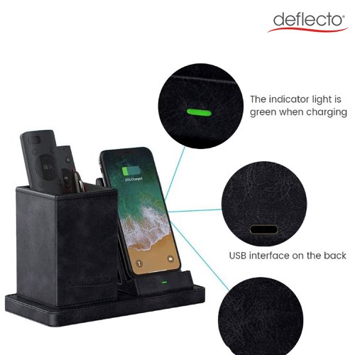 Deflecto Wireless Charging Desk Organiser/Pen Holder Black - WC103DEBLK  30204DF