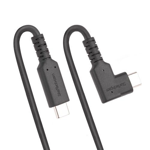 Connect USB 10Gbps source and peripheral devices, using this 3.3ft (1m) Rugged Right Angle USB Type-C Cable. Position the right angle USB-C connection along the device to reduce cable clutter and avoid prolonged strain from bending.It is ideal for 10Gbps data transfer to external USB-C-enabled external storage devices, or as a single-cable connection from a USB-C dock to a laptop.The Rugged USB-C cable supports up to 4K 60Hz video over DisplayPort 1.2 Alt Mode, and is compatible with 1080p and lower resolutions.Designed to withstand heavy use, the USB-C cable features an Aramid fibre core and durable TPE outer jacket. This heavy-duty construction protects against fraying or breakage and resists tangling.This USB Type-C cable features Power Delivery (PD) 3.0 with up to 100W PD output. Power and charge a USB-C laptop, such as Apple MacBook, Lenovo ThinkPad, or Microsoft Surface with up to 100W output over USB Power Delivery 3.0. Connect the USB-C cable from a laptop to a USB-C wall charger or docking station.