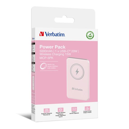 Verbatim Charge'N'Go Magnetic Wireless Power Bank 5000 Pink 32243