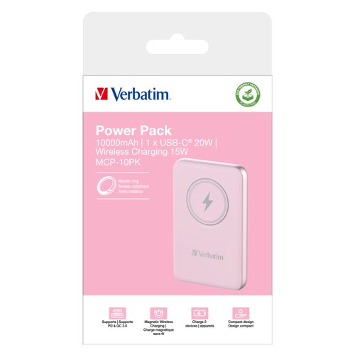 Verbatim Charge'N'Go Magnetic Wireless Power Bank 10000 Pink 32248