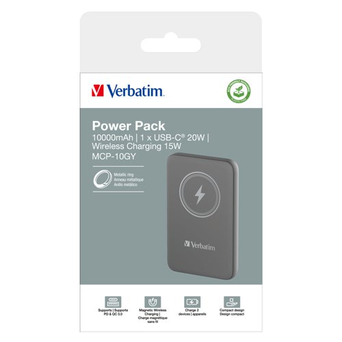 Verbatim Charge'N'Go Magnetic Wireless Power Bank 10000 Grey 32249