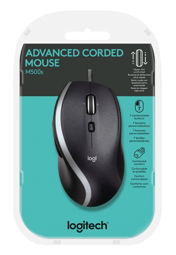 Logitech M500s Advanced Corded 4000 DPI USB-A Optical 7 Button Mouse Mice & Graphics Tablets 8LO910005784