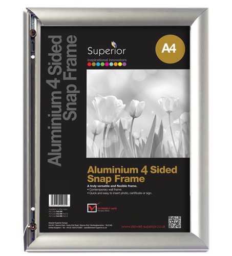 Seco A4 Brushed Aluminium Snap Frame Silver - AM9 27089SS Buy online at Office 5Star or contact us Tel 01594 810081 for assistance