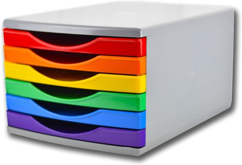 Deflecto 180mm Drawer Tower Unit 6 x 30mm Rainbow Colours - CP146YTRBW Deflecto Europe