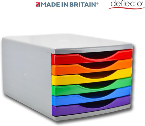 Deflecto 180mm Drawer Tower Unit 6 x 30mm Rainbow Colours - CP146YTRBW 30358DF Buy online at Office 5Star or contact us Tel 01594 810081 for assistance