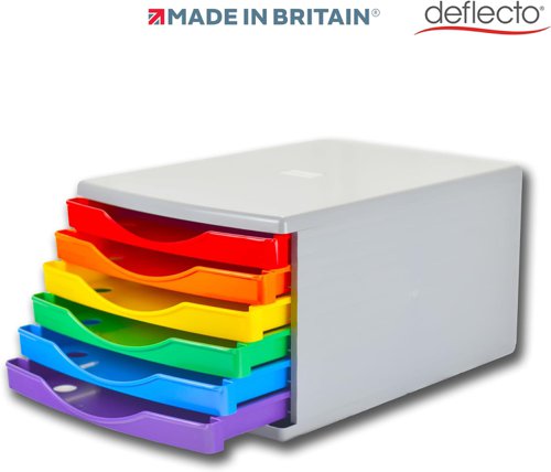 Deflecto 180mm Drawer Tower Unit 6 x 30mm Rainbow Colours - CP146YTRBW 30358DF