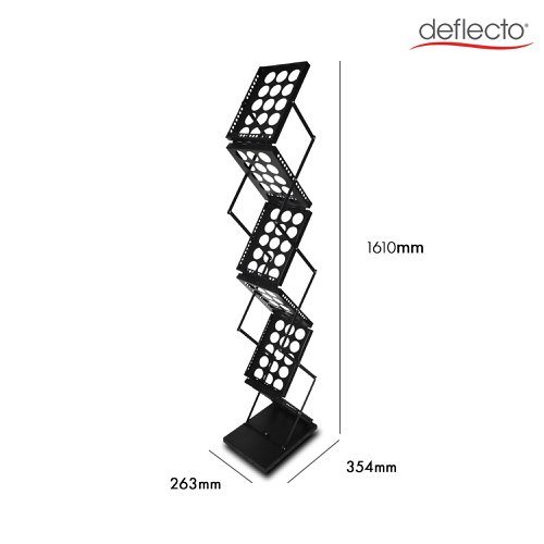 Deflecto A4 Portable Folding Floor Stand with 6 x Double Sided Shelves Black - 36104