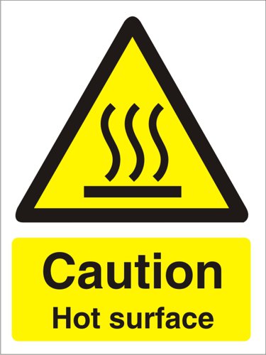 Warning Hazard Sign - Caution Hot Surface.Provides goods visibility and communication of important information within the work place.Ensures compliance with health and safety requirements.Durable for long lasting use.