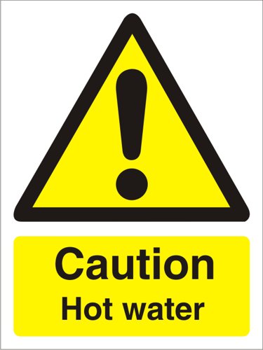 SECO Warning Safety Sign Caution Hot Water Self Adhesive Vinyl 50 x 75mm (Pack 5) - W0189SAV50X75 P5