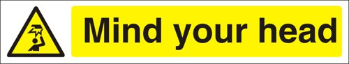 Warning Hazard Sign - Mind Your Head.Provides goods visibility and communication of important information within the work place.Ensures compliance with health and safety requirements.Durable for long lasting use.