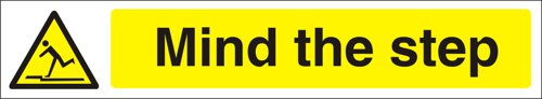 Warning Hazard Sign - Mind The Step.Provides goods visibility and communication of important information within the work place.Ensures compliance with health and safety requirements.Durable for long lasting use.