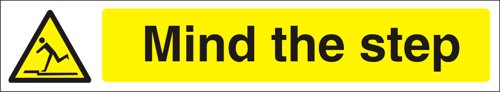 SECO Warning Safety Sign Mind The Step Semi Rigid Plastic 300 x 50mm - W0185SRP300X50