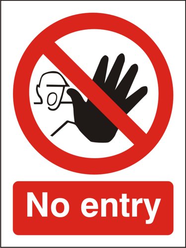 Prohibition Sign - No Entry.Provides goods visibility and communication of important information within the work place.Ensures compliance with health and safety requirements.Durable for long lasting use.
