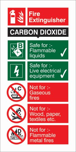 28839SS | Carbon Dioxide Extinguisher Safety Sign.Provides goods visibility and communication of important information within the work place.Ensures compliance with health and safety requirements.Durable for long lasting use.