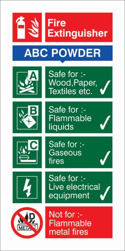 Seco Fire Fighting Equipment Safety Sign Fire Extinguisher ABC Powder Semi Rigid Plastic 100 x 200mm - FF092SRP100X200 Fire Safety Signs 28825SS