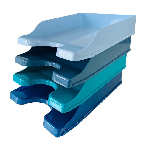 Deflecto Cool Breeze A4 Continental Letter Trays Deep Blue and Aqua (Pack 4) - CP130YTCB 26389DF Buy online at Office 5Star or contact us Tel 01594 810081 for assistance